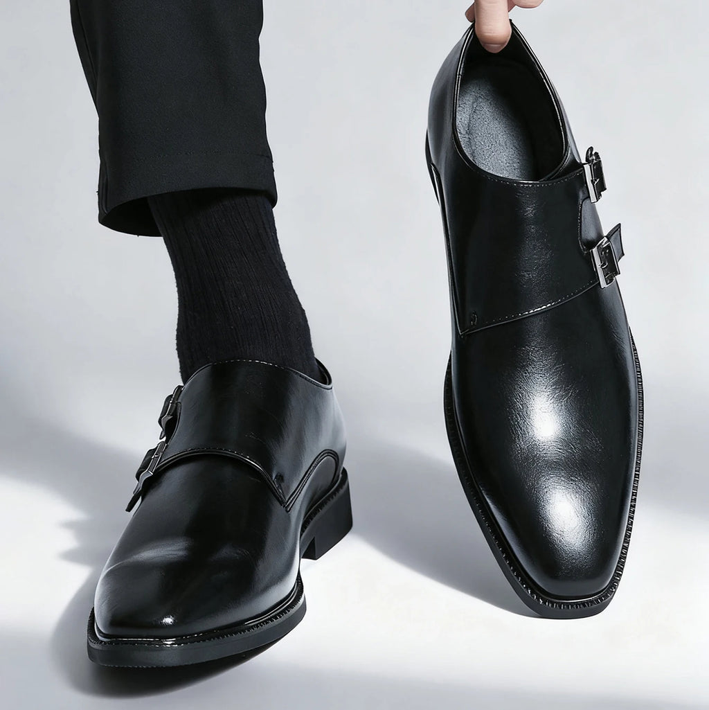 Classic Retro Dress Men's Monk Leather Shoes With Pointed Toe Buckle Business Office Wedding Comfortable Men's Oxfords Shoes