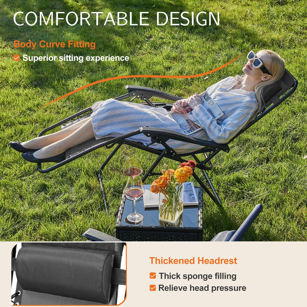 JHK Zero Gravity Portable Recliner Set With Cup Holders