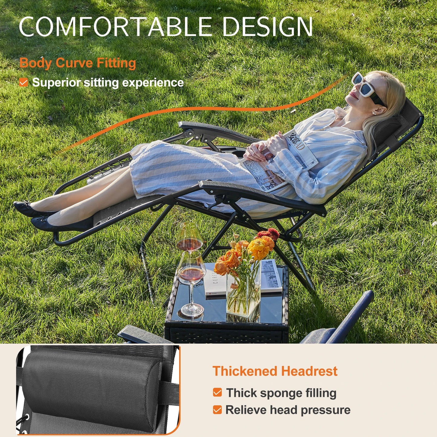 JHK Zero Gravity Portable Recliner Set With Cup Holders