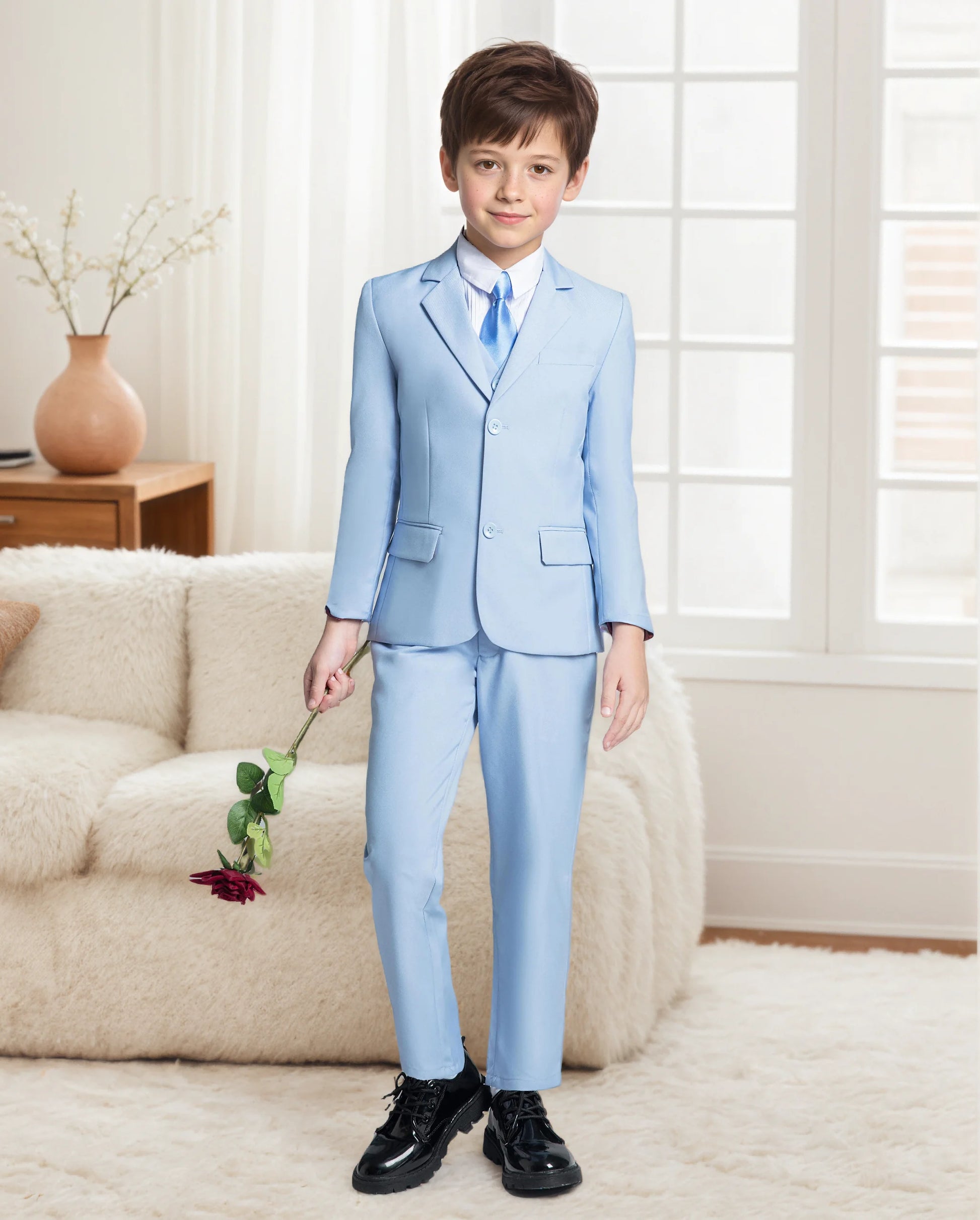 Boys Four Piece Suit Set Jacket Vest Pants Tie Formalwear