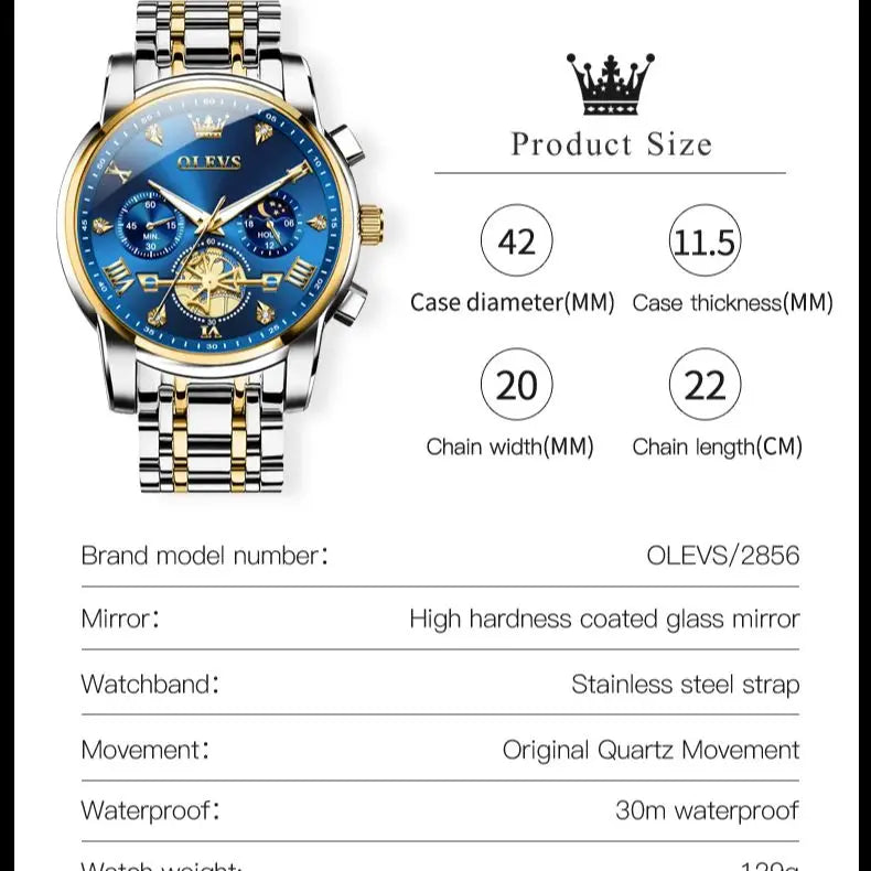 OLEVS 2856 Quartz Watch For Men Flywheel Skeleton Chronograph