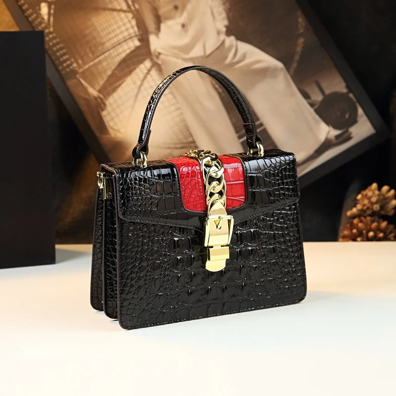 HYLHMCCN Crocodile Genuine Leather Crossbody Bag For Women