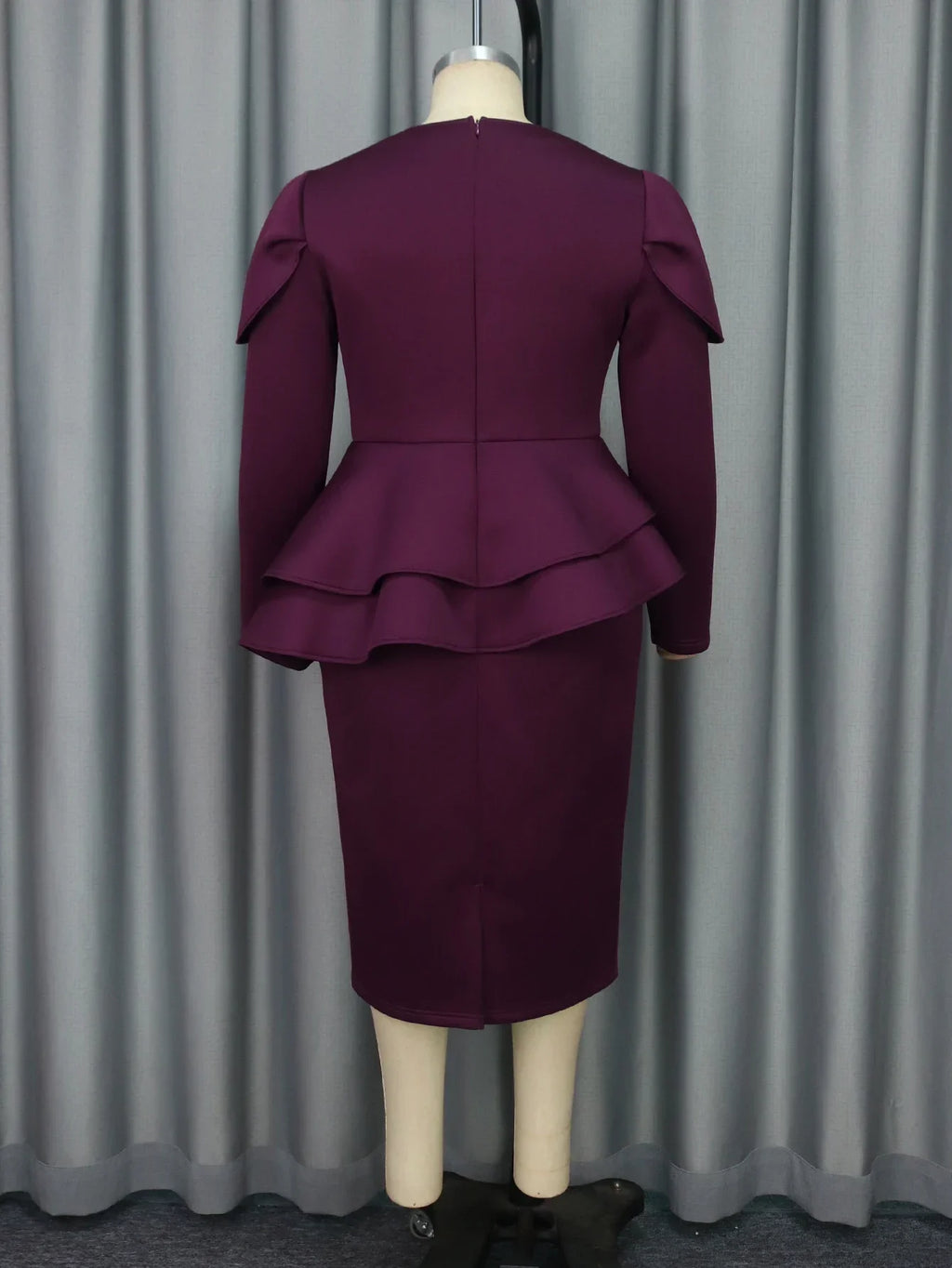 AOMEICN Women Long Sleeve Midi Dress With 3D Flowers Peplum