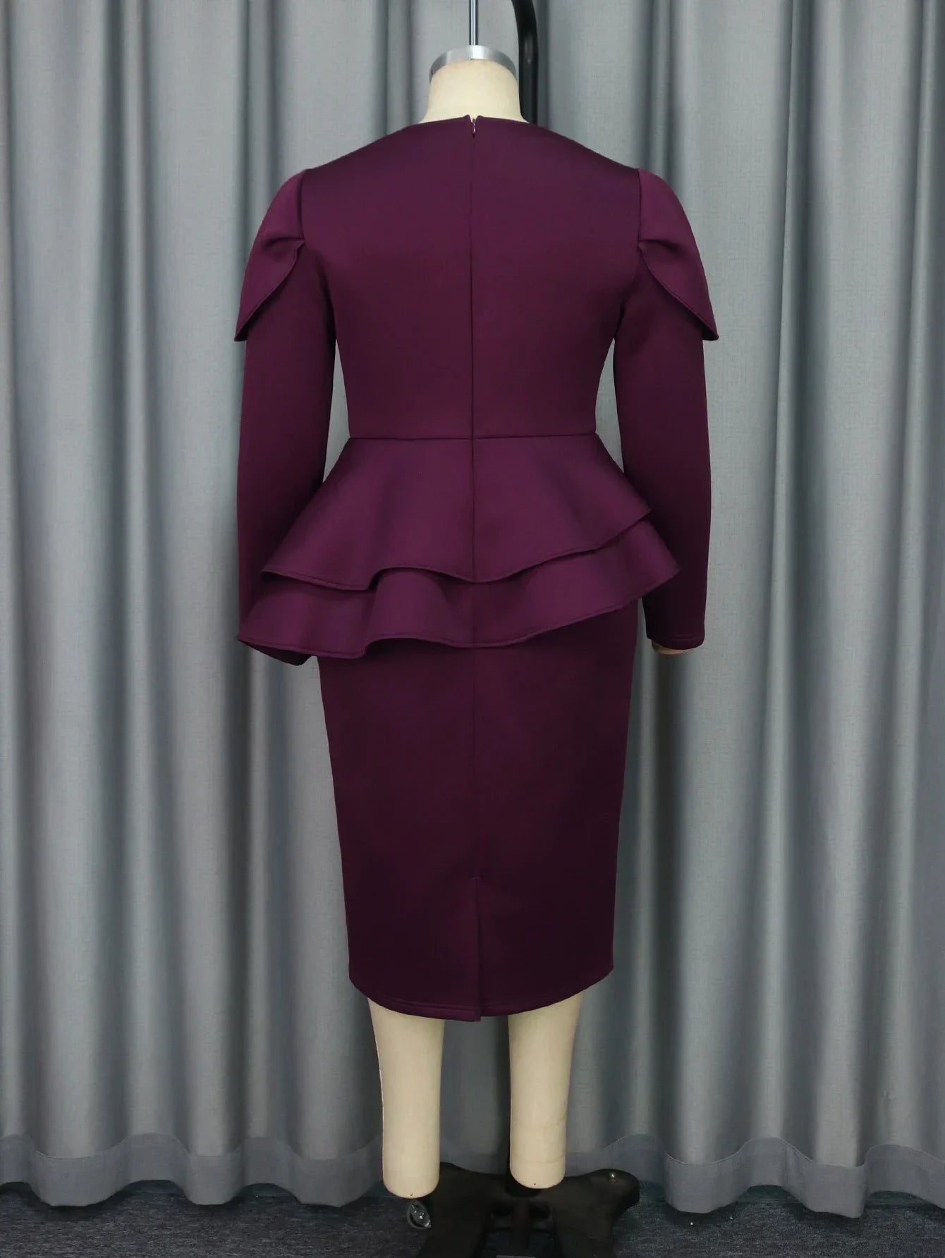AOMEICN Women Long Sleeve Midi Dress With 3D Flowers Peplum