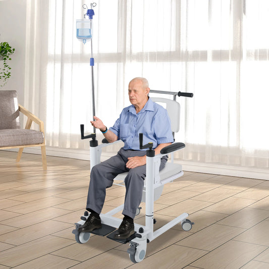 Lift Transfer Chair Heavy Duty 264 Pounds with 4 Silent Wheels and Brakes Shower Commode Wheelchair for Elderly and Disabled