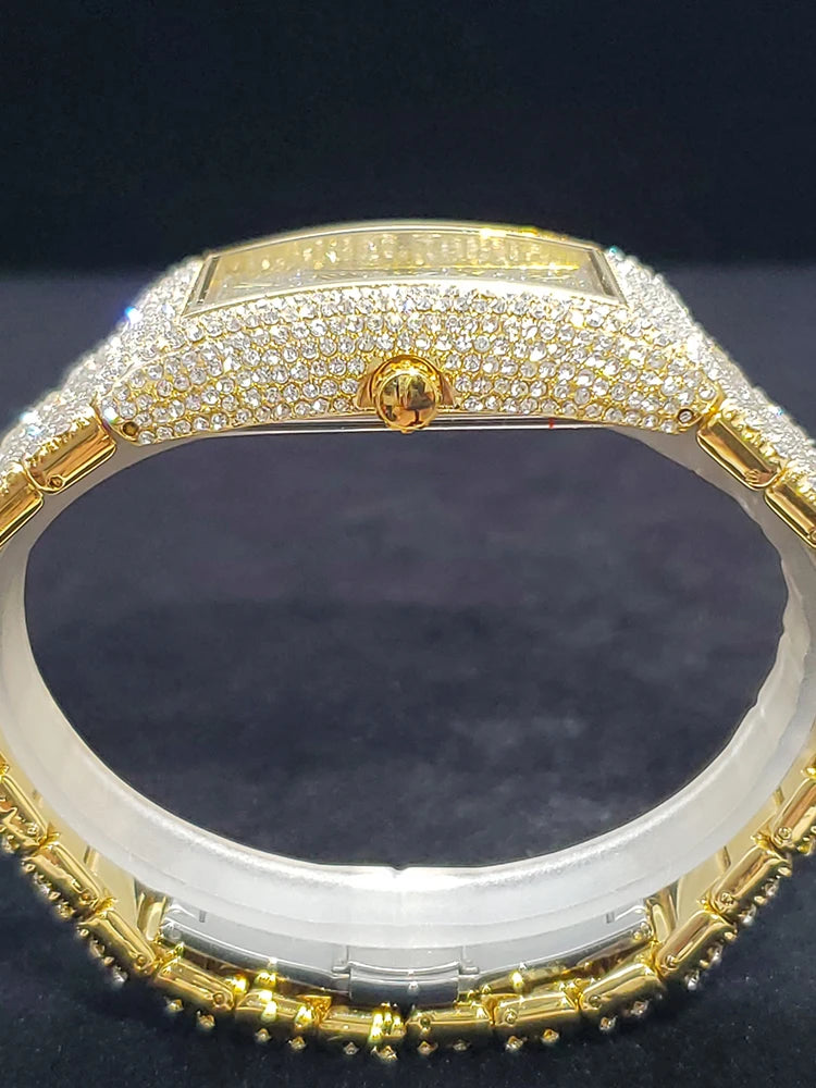 Gold Men's Watches Rectangle Dial Luxury Diamond Fashion Big Wristwatches Luminous Point Iced Quartz Watch For Men Dropshipping