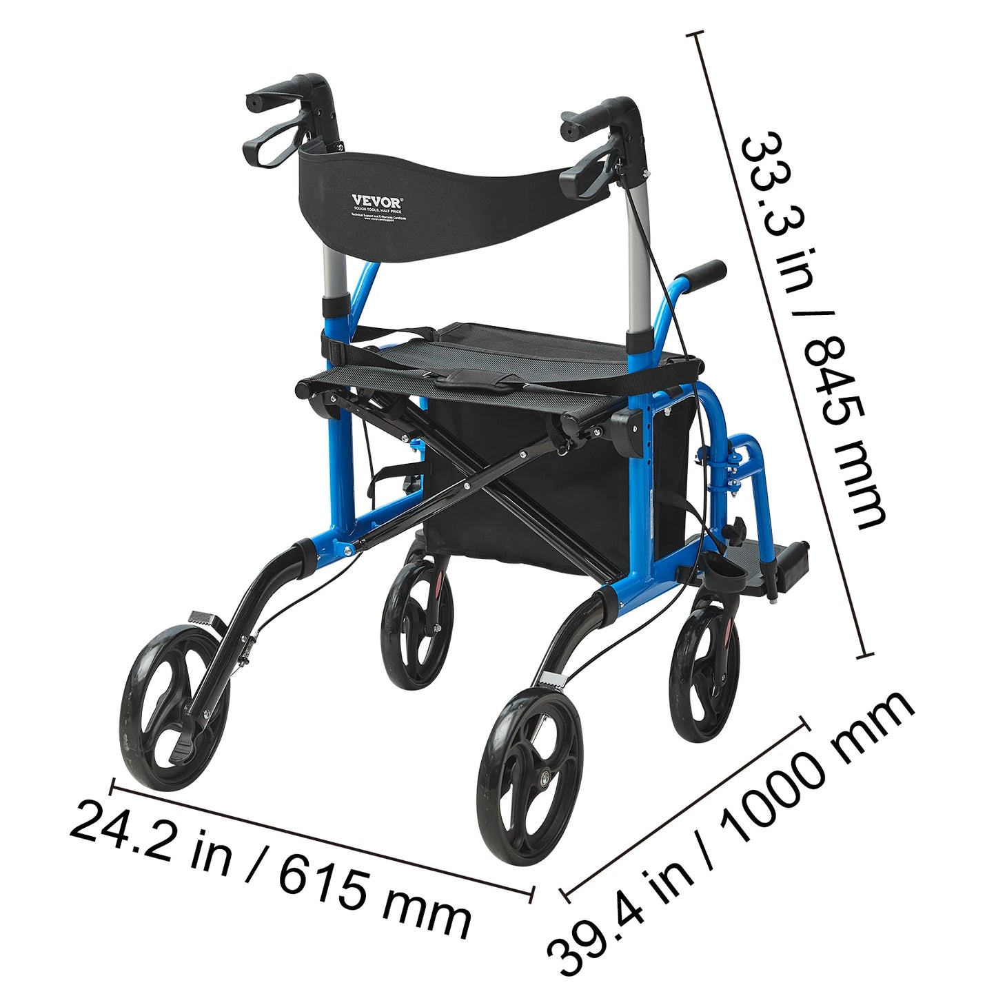 VEVOR 2 In 1 Rollator Walker Transport Chair for Seniors
