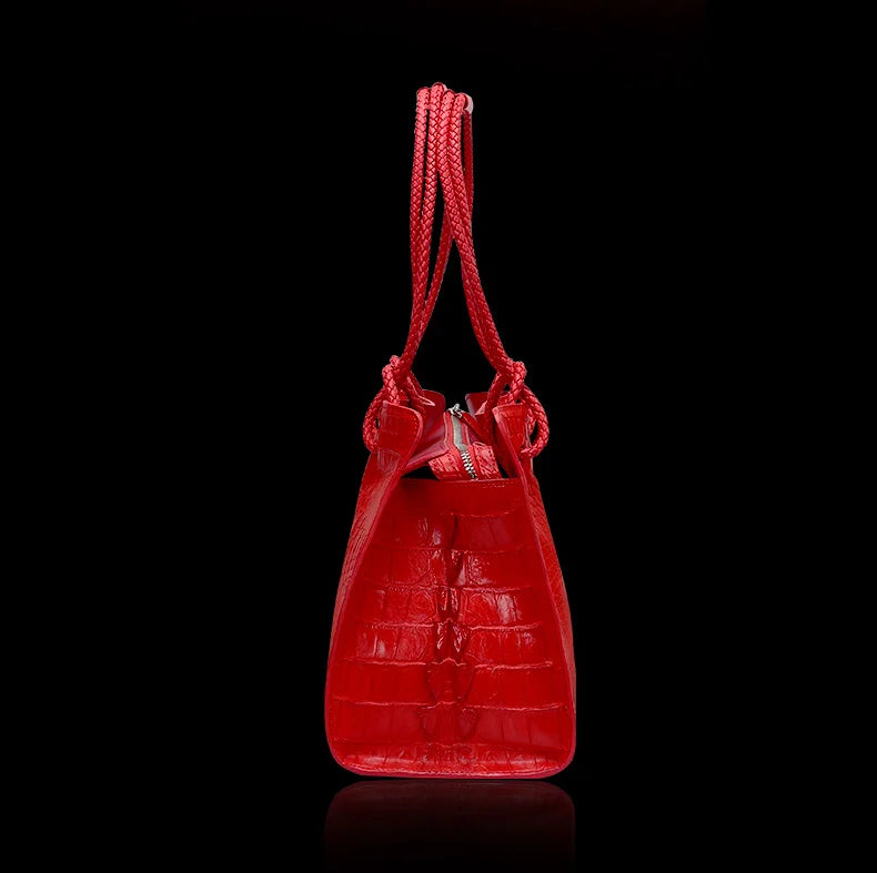 BJYLCN Genuine Leather Womens Travel Tote Bag Crocodile Pattern