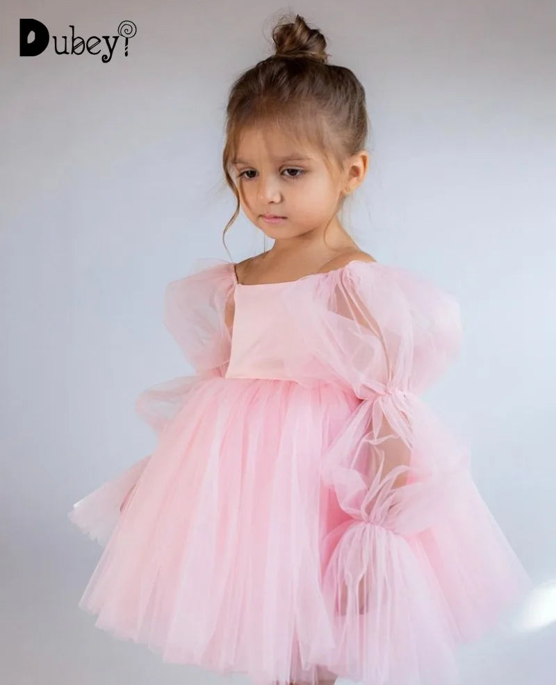 New Born Baby Girls Party Dress Toddler Girl Tulle Wedding Birthday Baptism Ceremony Gown Elegant Princess Dress Clothes