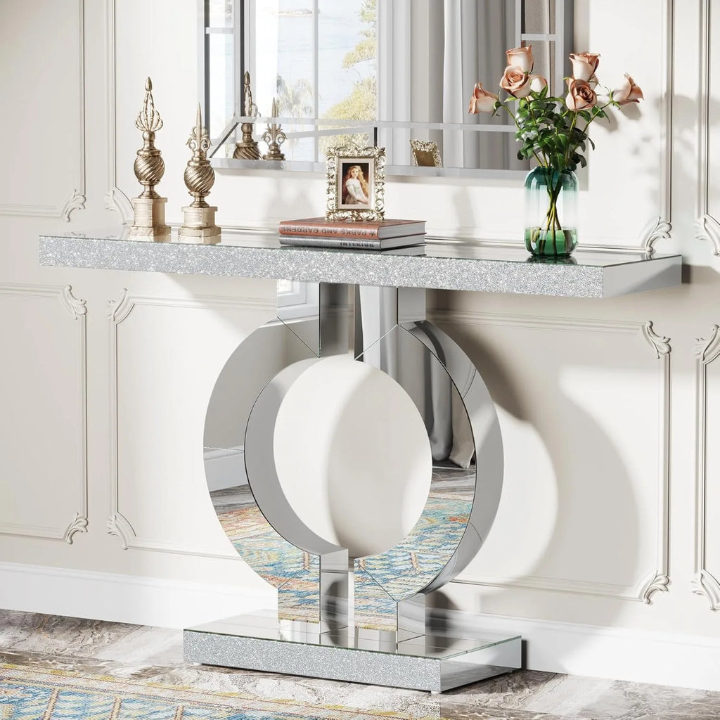 LITTLE TREE Mirrored Console Table With O Shaped Base