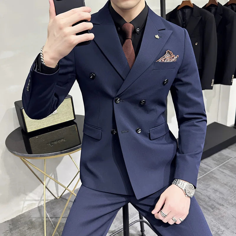 S-7XL (Jacket+Vest+Pants) Fashion Boutique Lattice Formal Business Mens Suit 3Pcs Set Groom Wedding Dress Plaid Suit Show Stage
