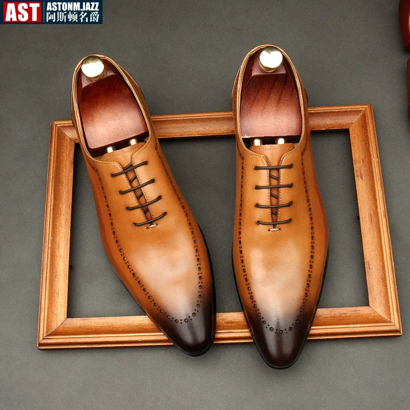 Italian Handmade Men's Oxford Shoes Real Calf Leather Black Brown Classic Brogue Business Wedding Dress Shoes For Men 2025 New
