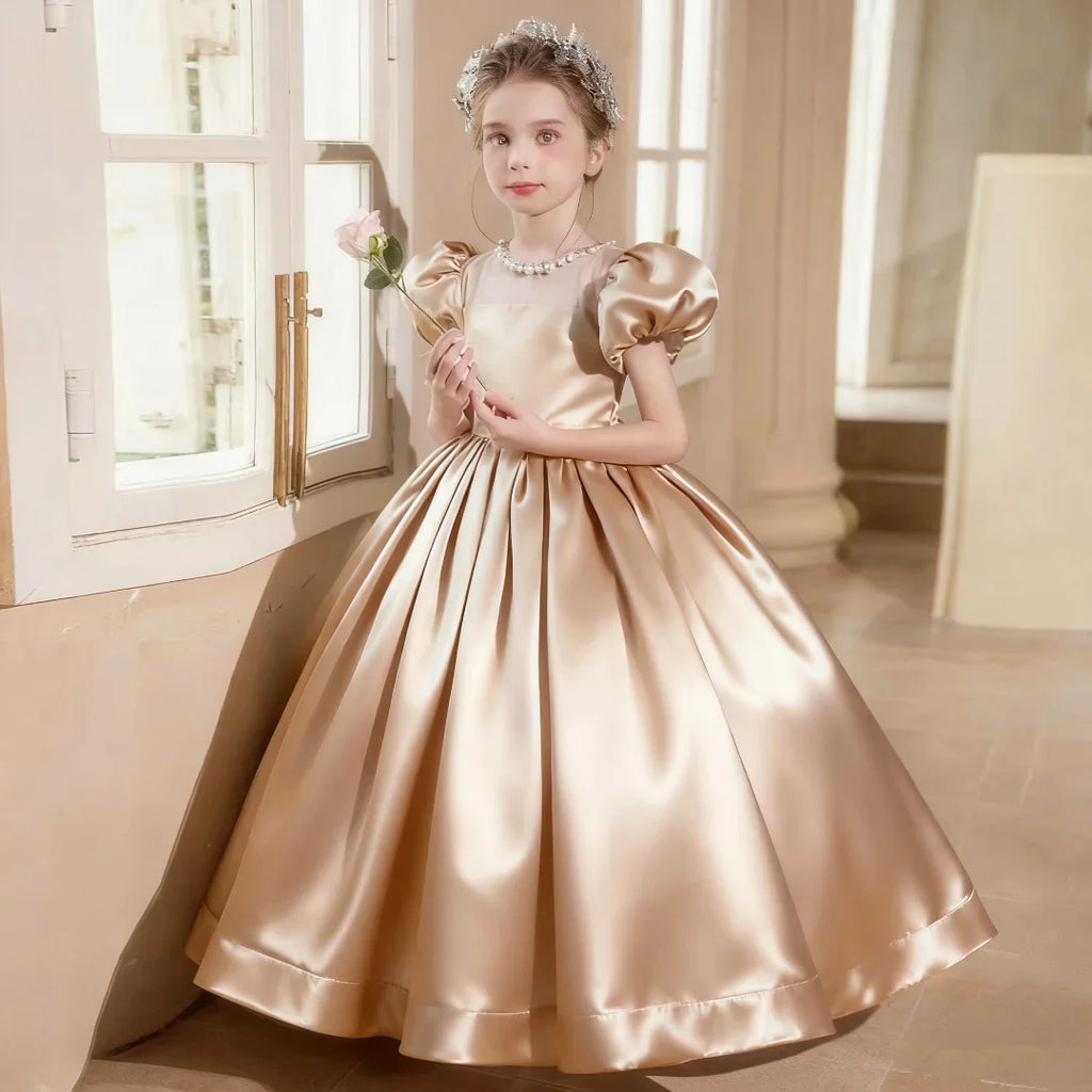 Gdybao Flower Girl Dress With Puff Sleeves For Weddings