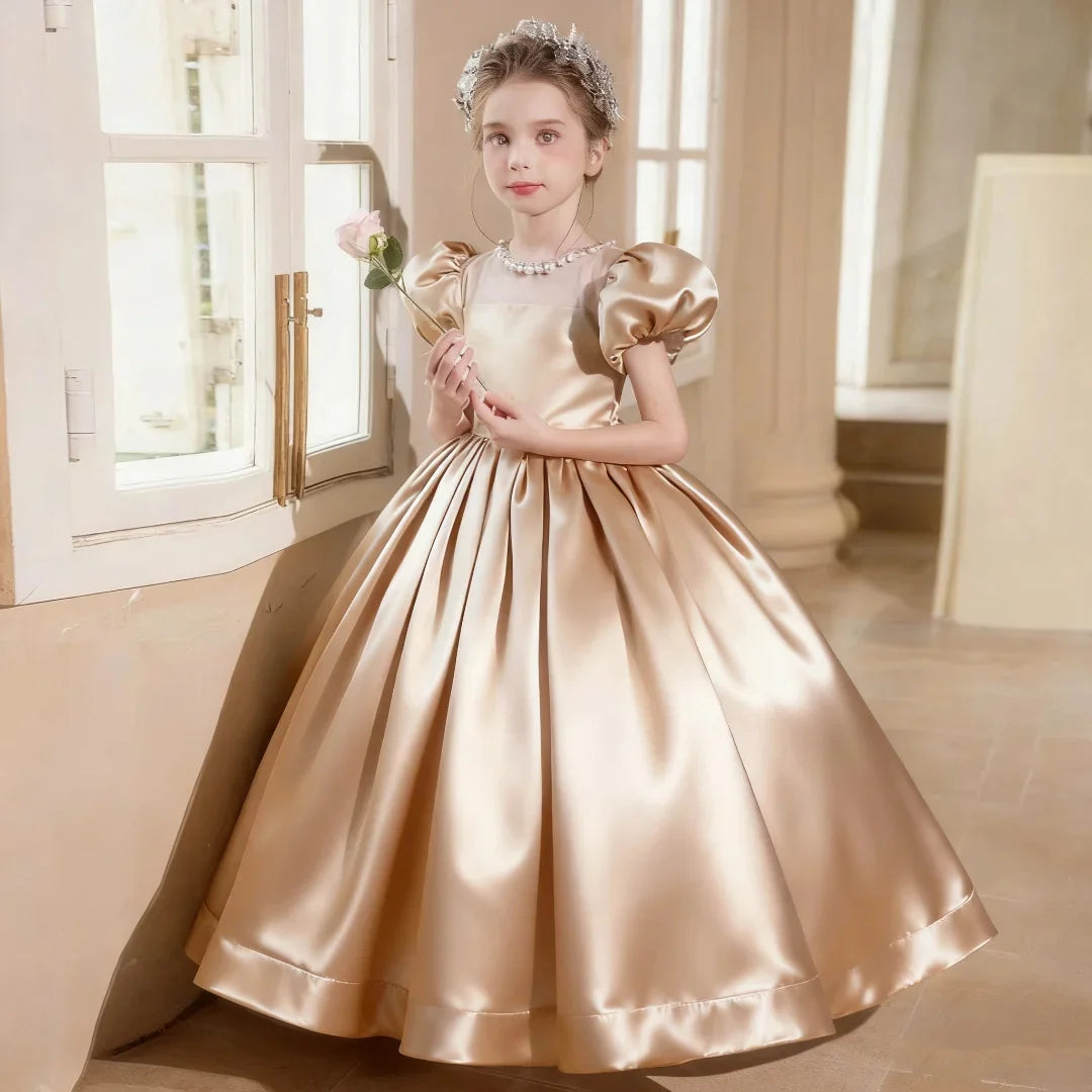 Gdybao Flower Girl Dress With Puff Sleeves For Weddings