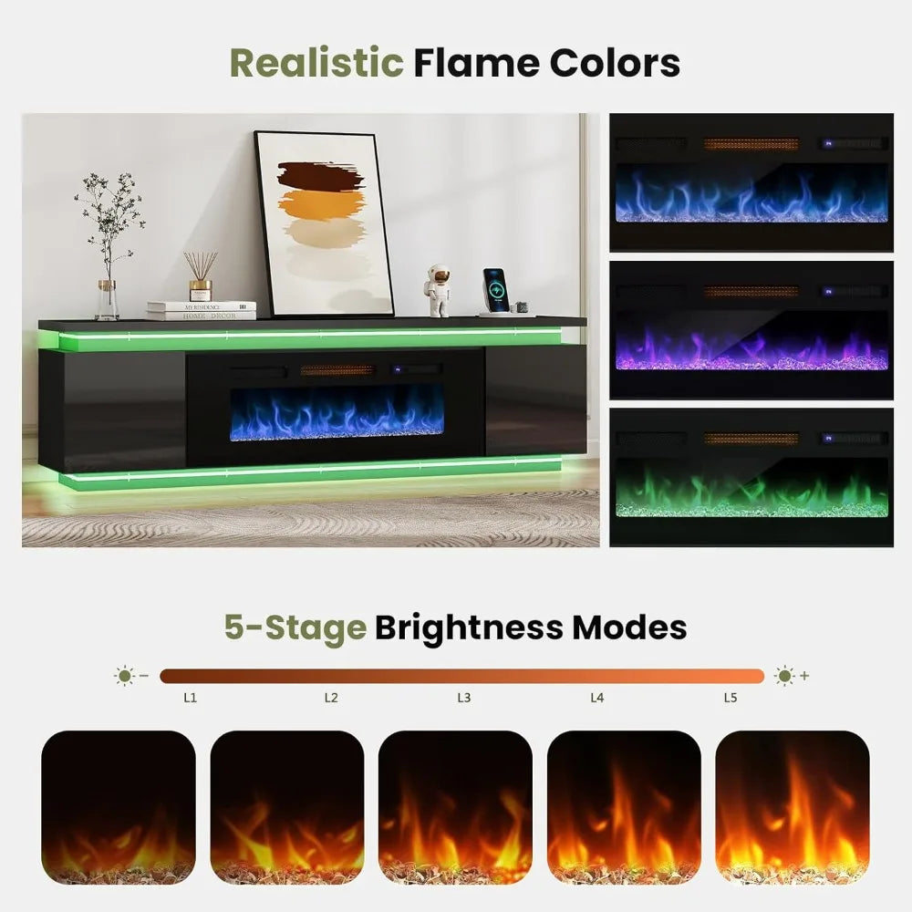 ANGDUO Fireplace TV Stand With RGB LEDs And 4 Outlets