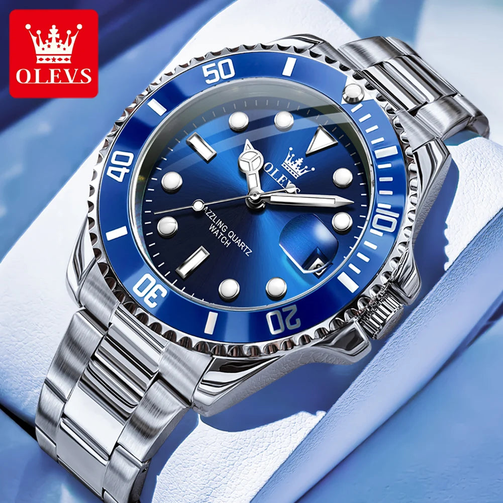 OLEVS 5885 Quartz Date Mens Watch Brushed Stainless Steel