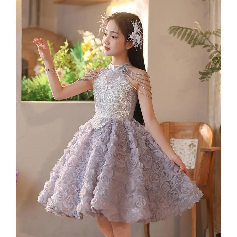 2025 Girls Princess Dress Short Birthday Party Pageant Gown Kids Costume Piano Recital Formal Outfit Children Summer Clothes