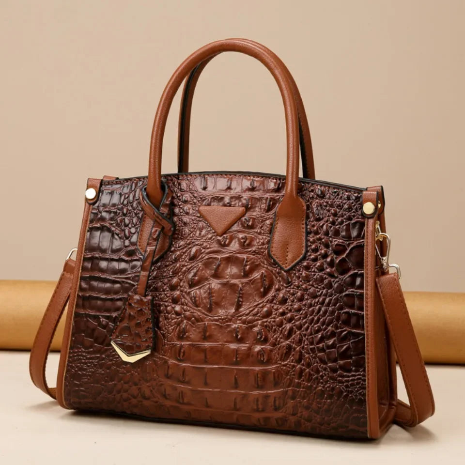 VANDERWAHCN Crocodile Print Leather Crossbody Bag For Women