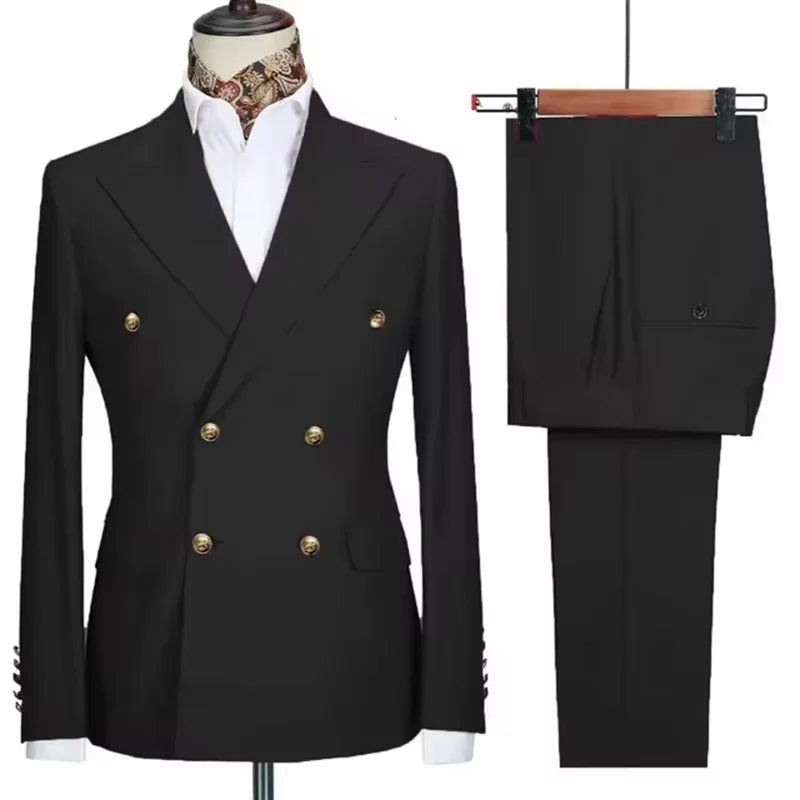 Xomoflag Men's Slim Fit Double Breasted Suit Jacket and Pants
