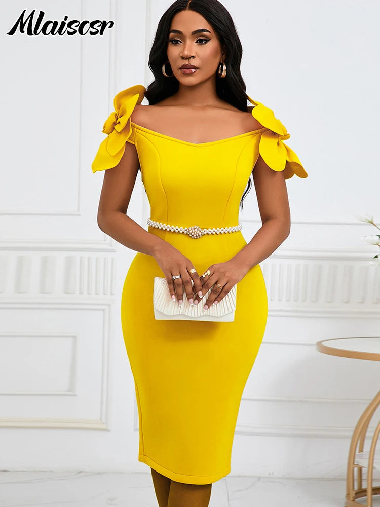 Mlaiscsr Sexy Off The Shoulder Petal Sleeve Midi Dress