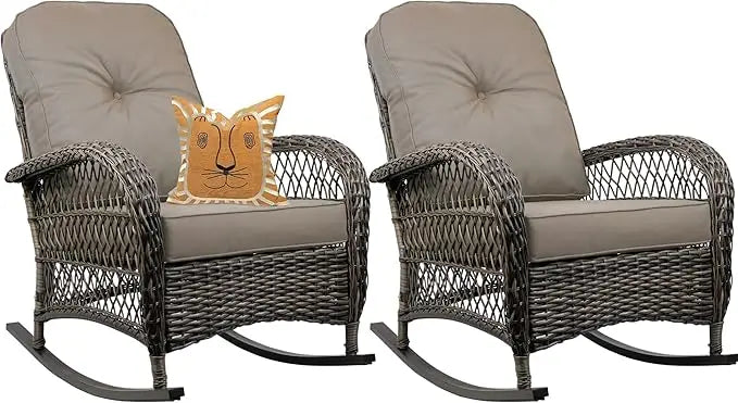 HUANZHUANG Outdoor Wicker Rocking Chairs Set 2Pc Garden