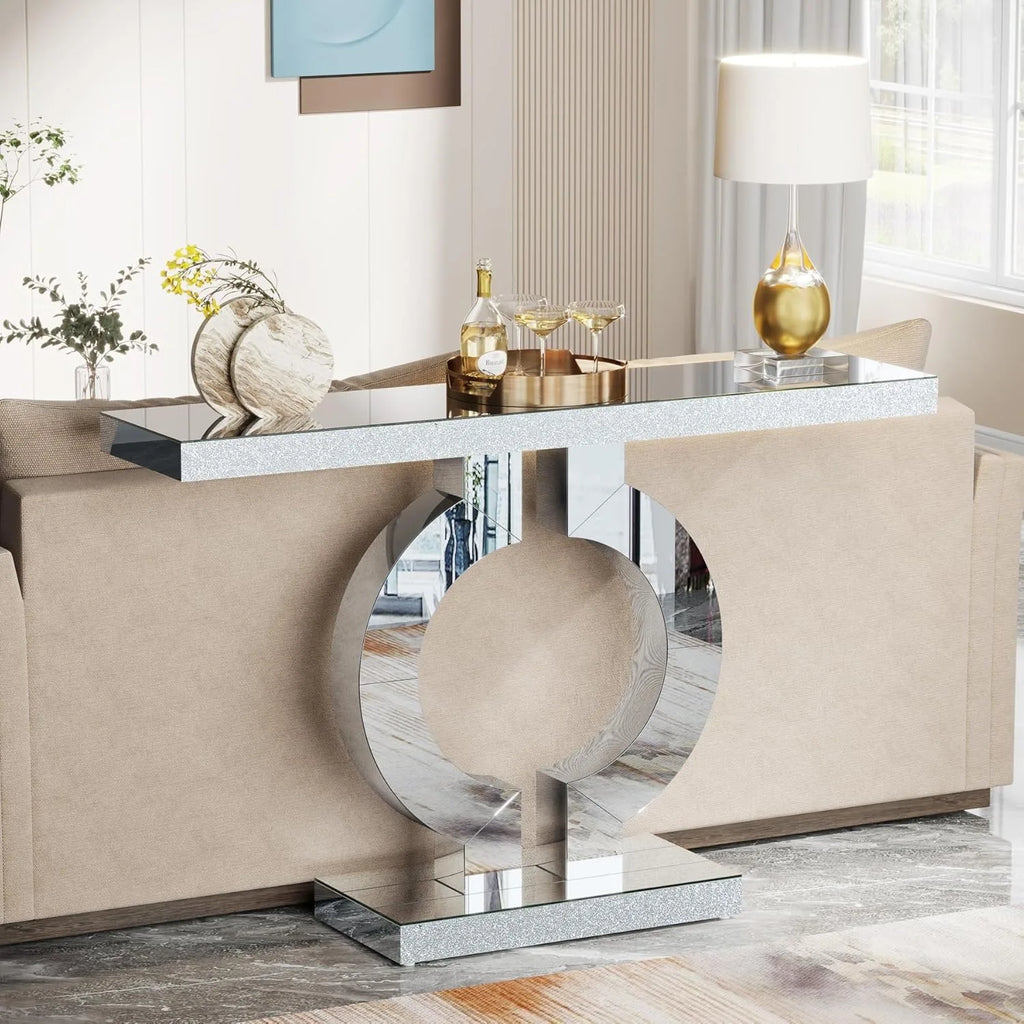 LITTLE TREE Mirrored Console Table With O Shaped Base