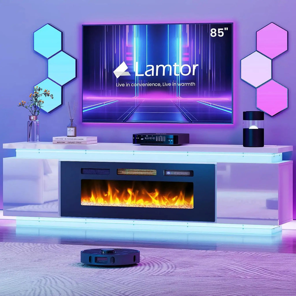 ANGDUO Fireplace TV Stand With RGB LEDs And 4 Outlets
