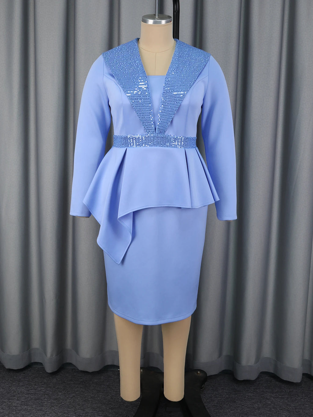 AOMEICN Elegant Sequin Patchwork Bodycon Dress With Long Sleeves