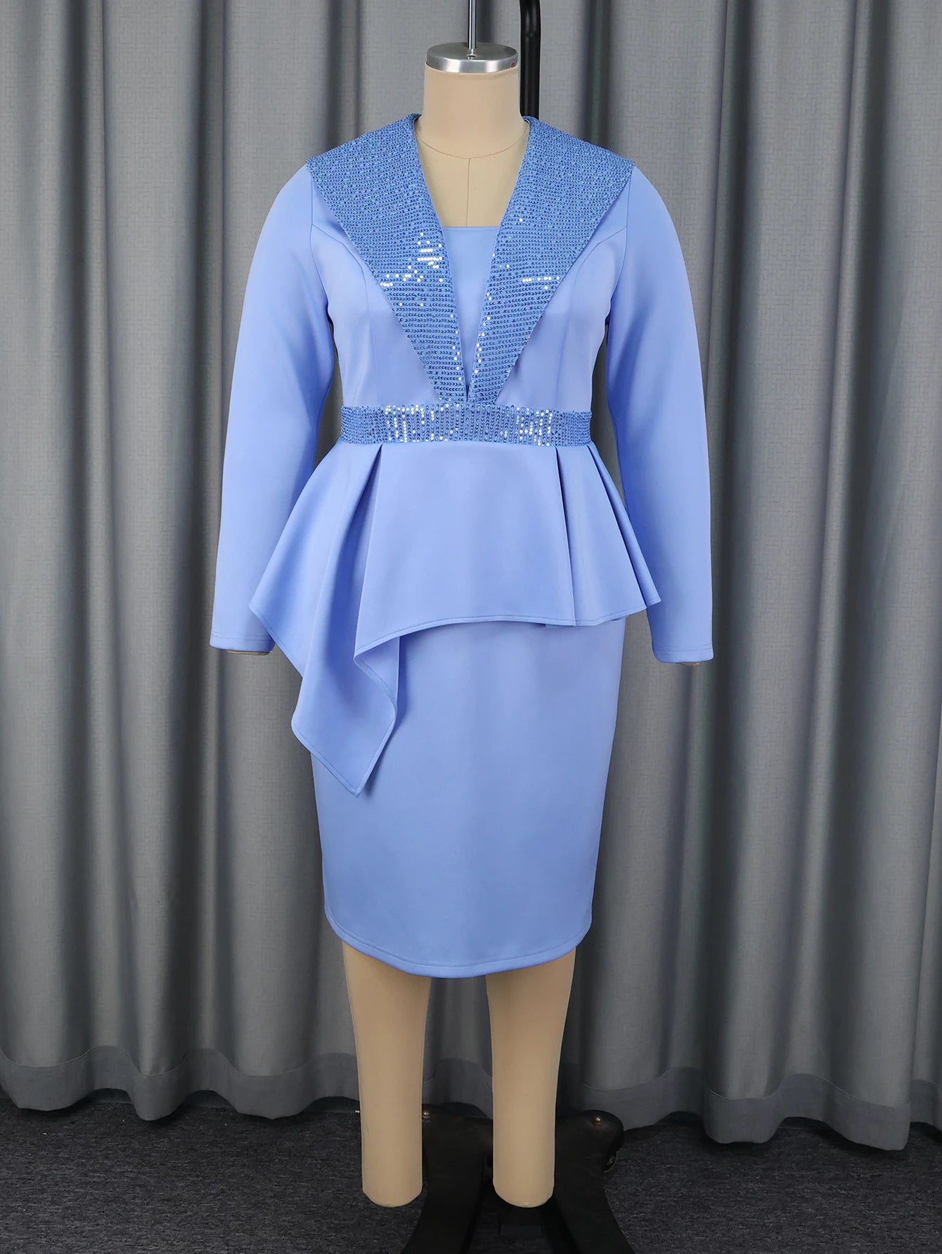 AOMEICN Elegant Sequin Patchwork Bodycon Dress With Long Sleeves