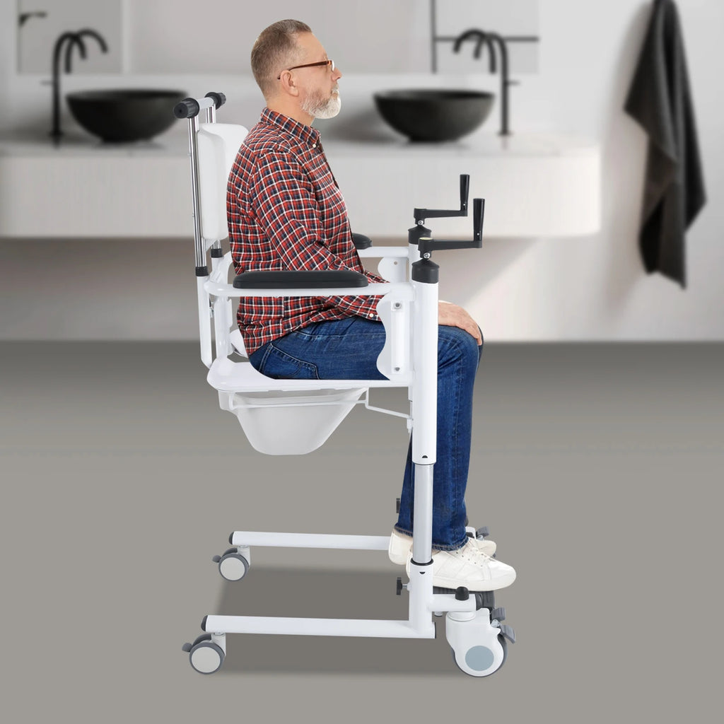 Lift Transfer Chair Heavy Duty 264 Pounds with 4 Silent Wheels and Brakes Shower Commode Wheelchair for Elderly and Disabled