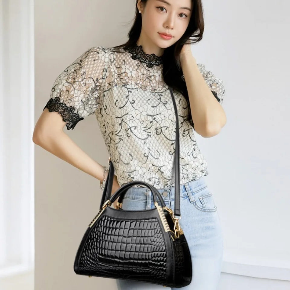 AMYMANG Alligator Patent Leather Shoulder Crossbody Bag