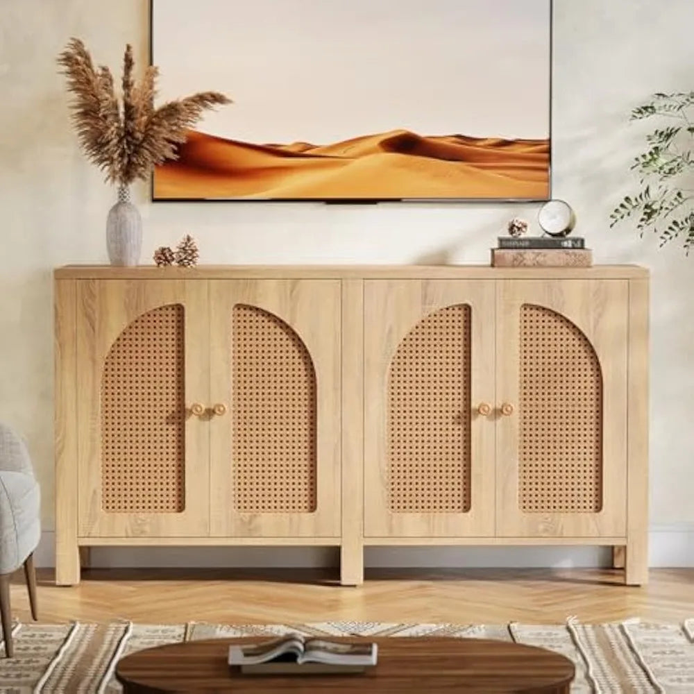 HUANZHUANG Sideboard Buffet Cabinet Rattan Credenza