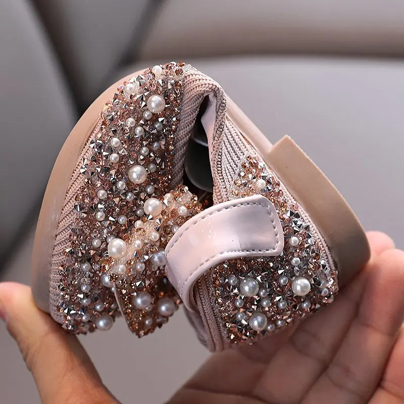Princess Shoes for Girls Green Pink Party Wedding Luxurious Glitter 21-36 Kids Single Shoe Summer Spring Fashion Girl's Flats