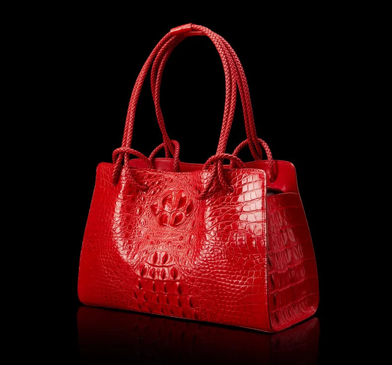 BJYLCN Genuine Leather Womens Travel Tote Bag Crocodile Pattern