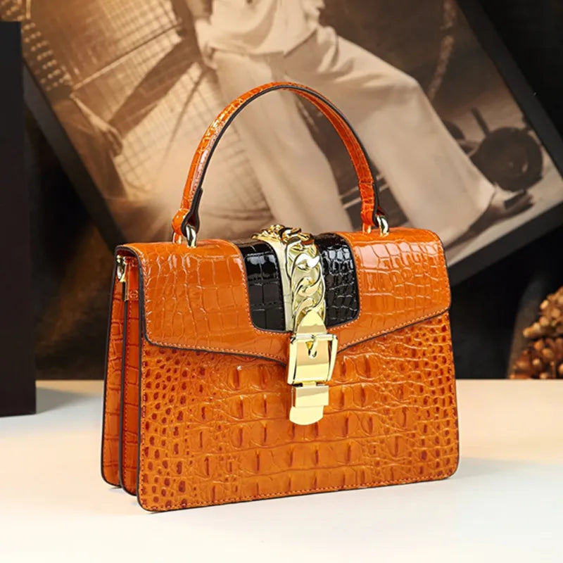 HYLHMCCN Crocodile Genuine Leather Crossbody Bag For Women