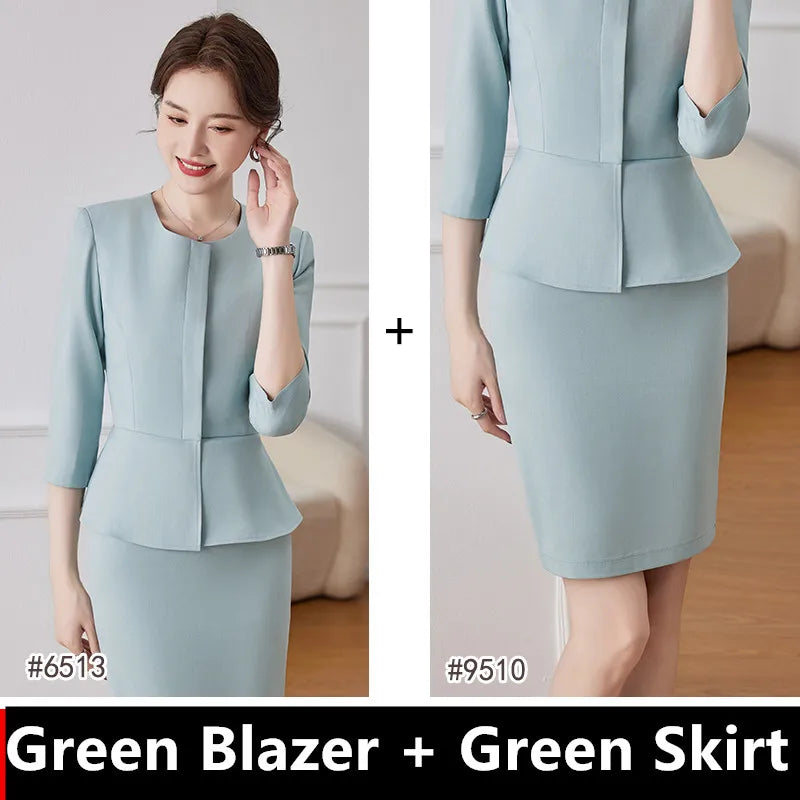 NAVIU Women Professional Business Suits Skirtsuits For Women Office Work Wear Blazer Female Elegant Career Interview Skirt Set