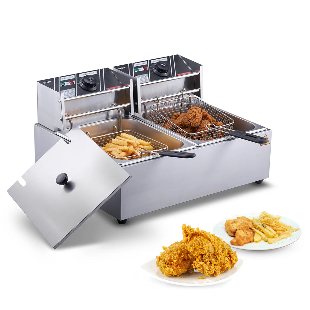 SucceBuy Dual Tank Electric Deep Fryer With Removable Tanks