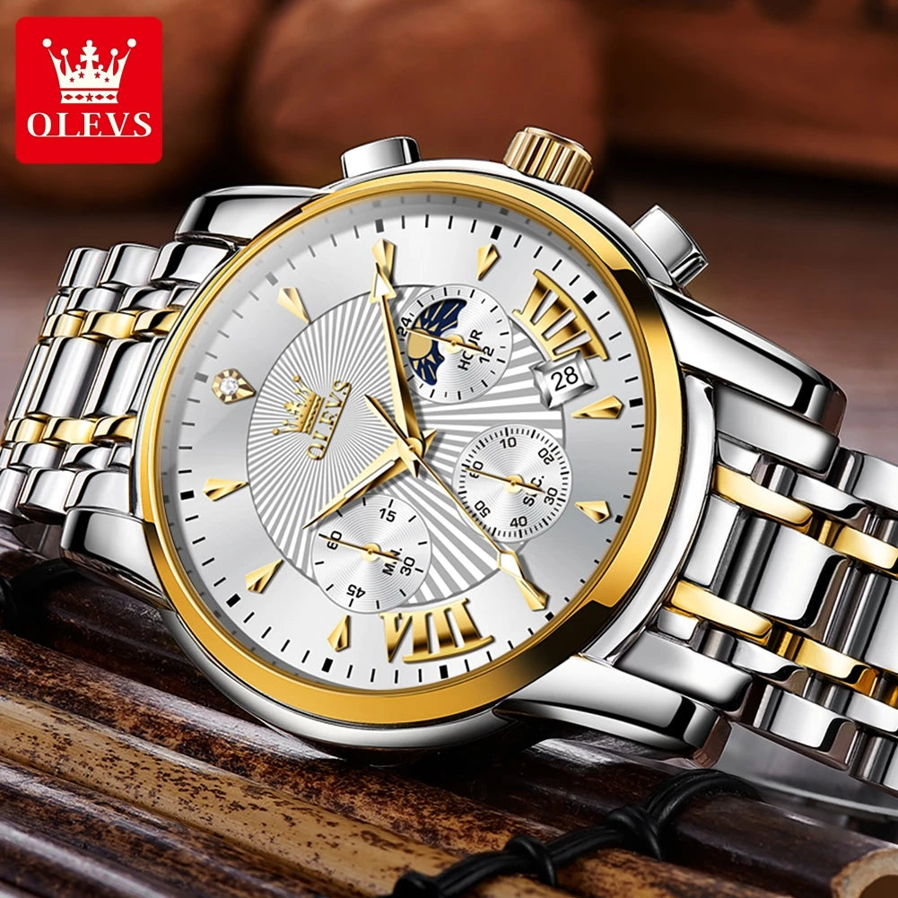 OLEVS Men's Luxury Quartz Watch Chronograph Stainless Steel