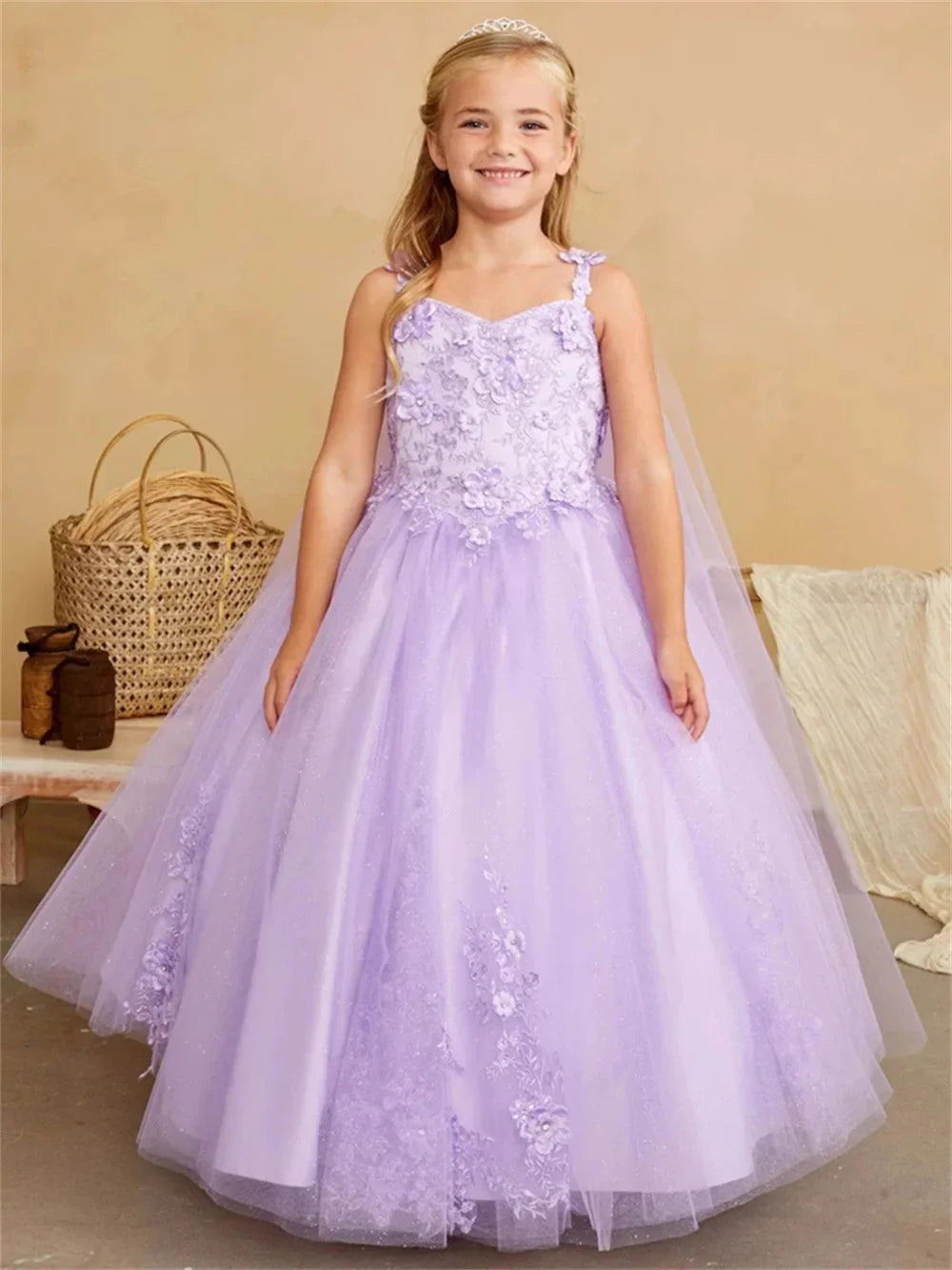 White Flower Girl Dress For Wedding Sleeveless Lace Applique Floor Lenght Kids  Birthday Party First Communion Ball Gown Custom
