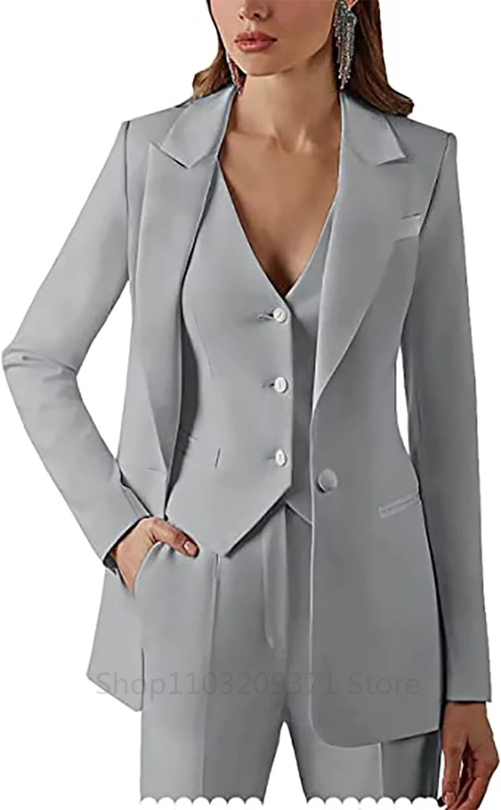 Women Suit Set Lapel Blazer Vest Pants Office Lady