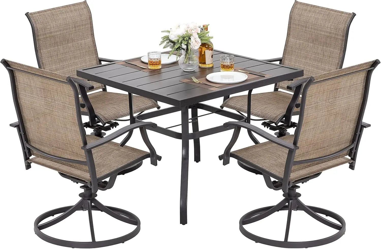 HUANZHUANG Outdoor Dining Set Weather Resistant Table And Textilene Chairs