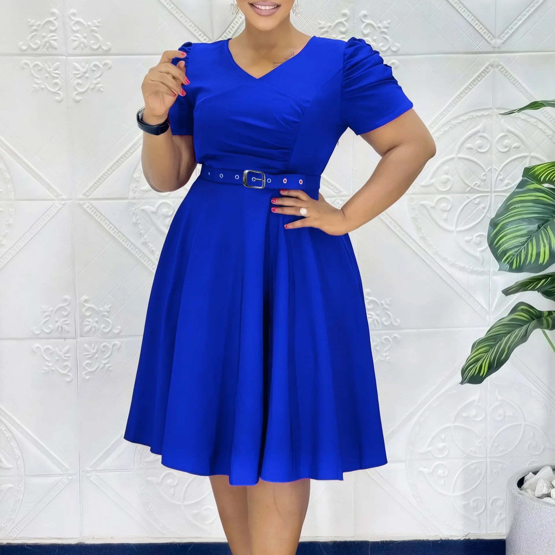 RisbrdflyCN Elegant African Dresses For Women Short Sleeve Vneck Polyester