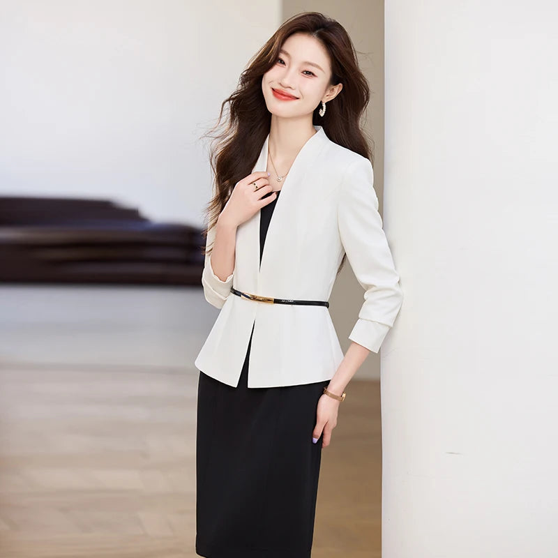NAVIU Slim Women Blazer Set Long Sleeve Office Suit
