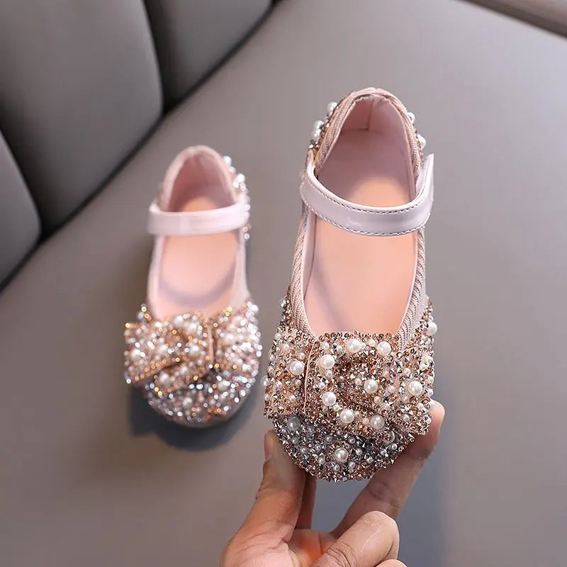Princess Shoes for Girls Green Pink Party Wedding Luxurious Glitter 21-36 Kids Single Shoe Summer Spring Fashion Girl's Flats