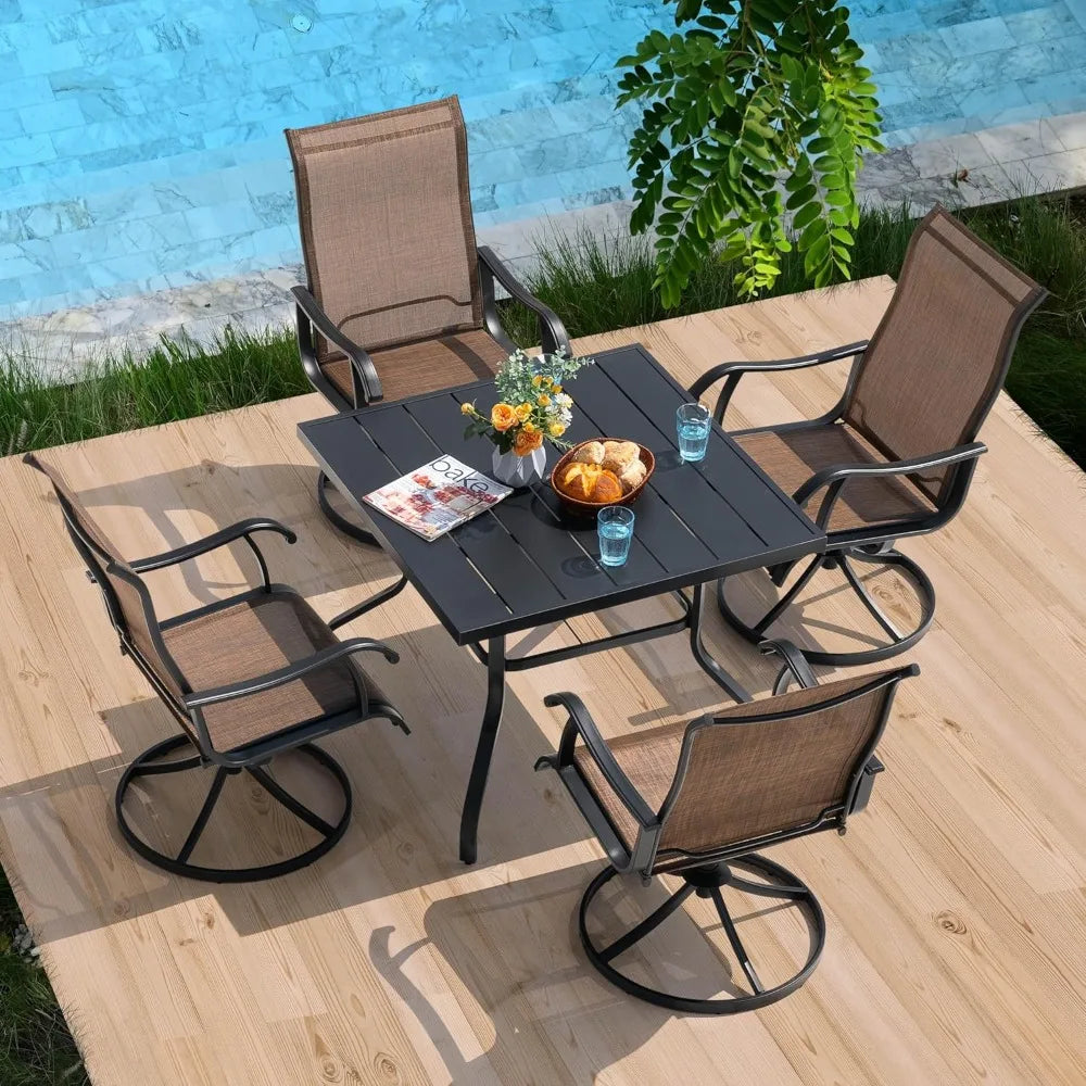 HUANZHUANG Outdoor Dining Set Weather Resistant Table And Textilene Chairs