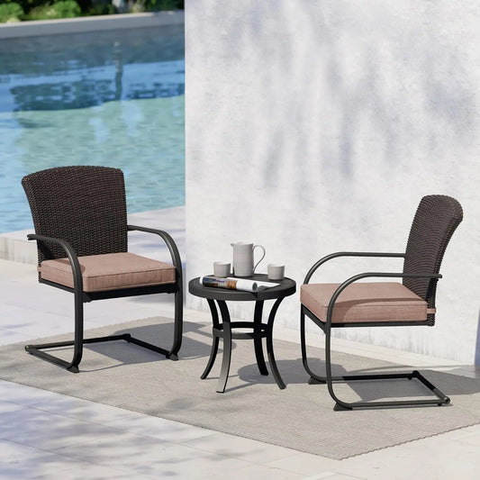 Hign-concerned Outdoor Wicker Bistro Set With Rocking Chairs