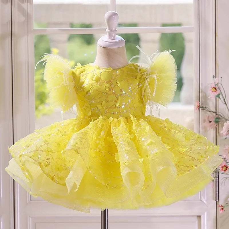 Luxury flower children's wedding dress sweet and cute panton skirt Children's seasons banquet baby first Christmas dinner Girls