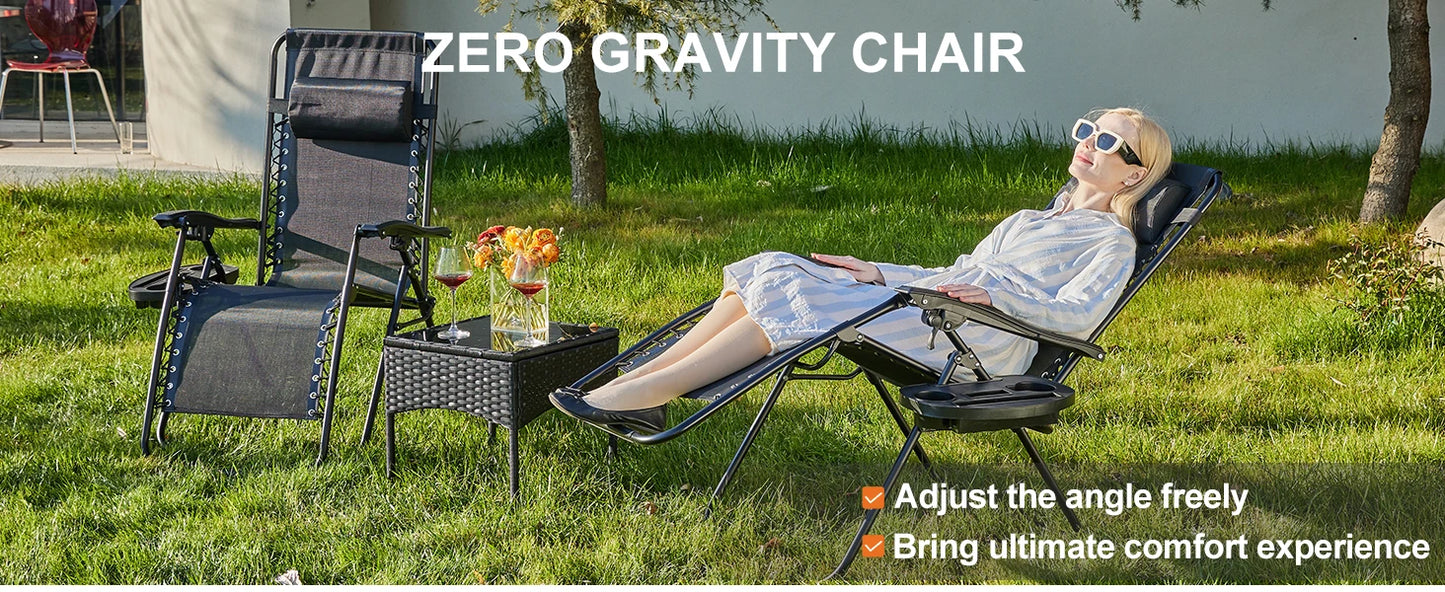 JHK Zero Gravity Set of 2 Portable Recliner Camping Patio Outdoor Garden Lounge Chair with Cup Holder Trays Adjustable Pillow