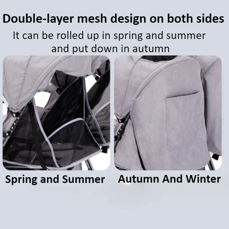 QIYOU Double Stroller Sit And Lie Side By Side Foldable