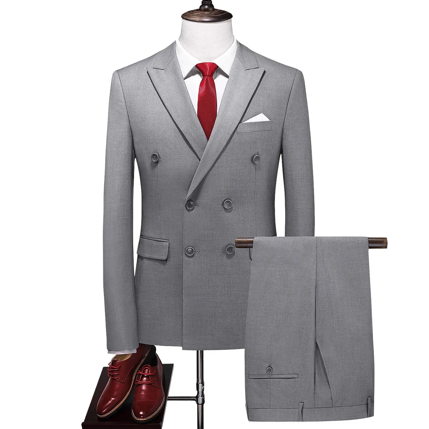 Mens Double Breasted Suit Blazer Pants British Style Business Formal